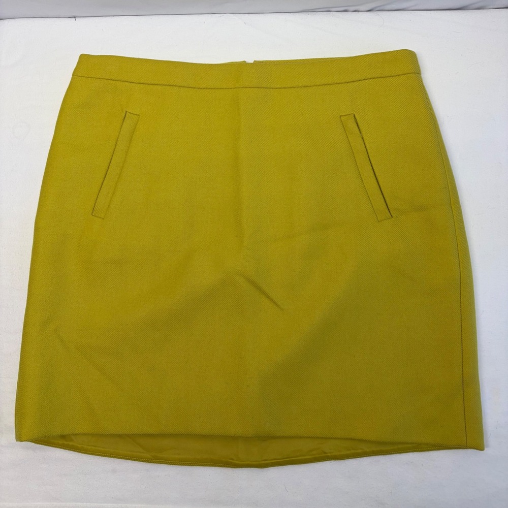 J Crew Mini Skirt Womens 10 Chartreuse Yellow 100% Wool Pockets Lined Preppy Mod